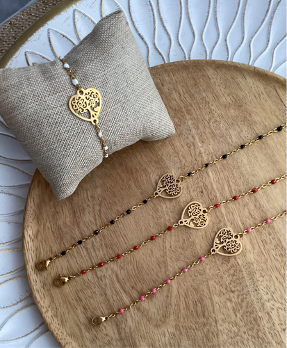 Bracelet Chainette doré  émail Noir ou Blanc Arbre de vie ❤ Fait main ❤