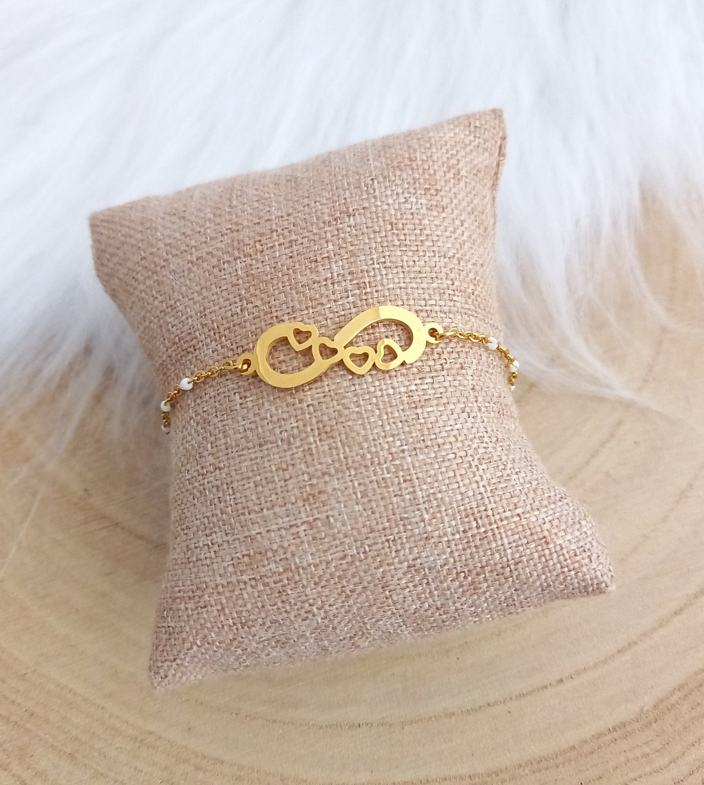 Bracelet Infini     acier inoxydable doré  émail blanc     ❤ Fait main ❤