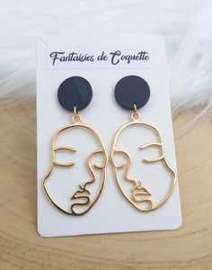 Boucles d'oreilles dorées   noir  Visage  ❤