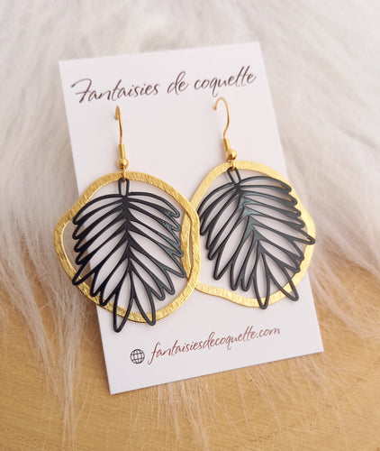 Boucles d'oreilles  dorées Palma   Noir ❤ Fait main ❤