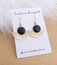 Charger l&#39;image dans la galerie, Boucles d&#39;oreilles dorées  Stephy noir  Fait-main