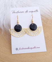 Charger l&#39;image dans la galerie, Boucles d&#39;oreilles dorées  Stephy noir  Fait-main