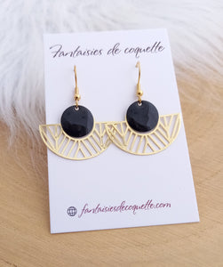 Boucles d'oreilles dorées  Stephy noir  Fait-main