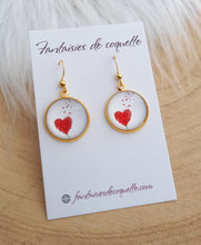 Charger l&#39;image dans la galerie, Boucles d&#39;oreilles  illustrées  Coeur rouge Love Acier inoxydable doré ❤ Fait main ❤