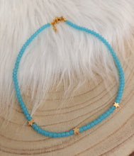 Charger l&#39;image dans la galerie, Collier choker Perles de verre   acier inoxydable doré   Bleu  ❤ Fait main ❤