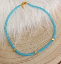 Charger l&#39;image dans la galerie, Collier choker Perles de verre   acier inoxydable doré   Bleu  ❤ Fait main ❤