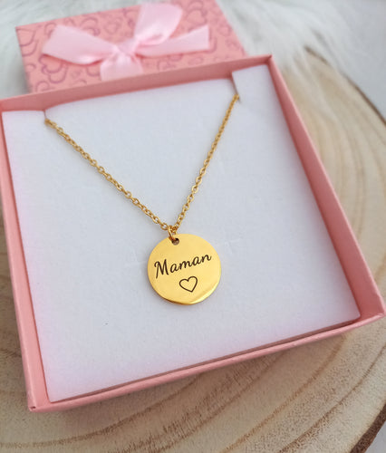 Collier   Pendentif  Maman   Acier inoxydable  doré 💗