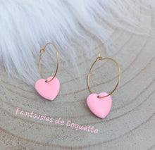 Charger l&#39;image dans la galerie, Boucles d&#39;oreilles    Créoles dorées Coeur rose 💗