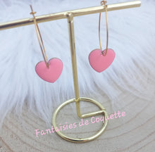 Charger l&#39;image dans la galerie, Boucles d&#39;oreilles    Créoles dorées Coeur rose 💗