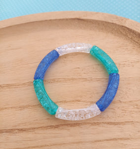 Bracelet  Tendance  perles tubes   Cristal  Bleu Blanc Turquoise ❤ Fait main ❤