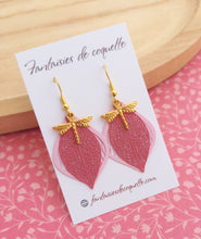 Charger l&#39;image dans la galerie, Boucles d&#39;oreilles  Libellule  Rose   Doré ❤️ ❤ Fait main ❤