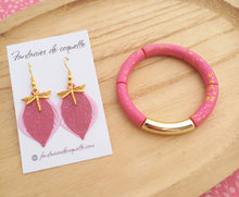 Charger l&#39;image dans la galerie, Boucles d&#39;oreilles  Libellule  Rose   Doré ❤️ ❤ Fait main ❤