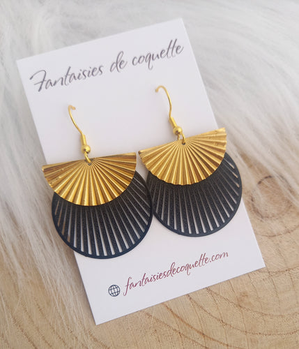 Boucles d'oreilles  Jody noir doré  ❤ Fait main ❤