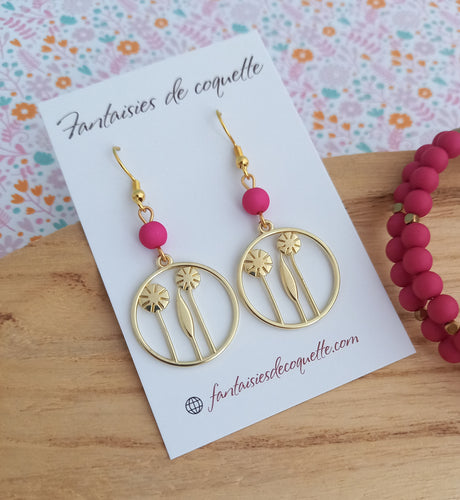 Boucles d'oreilles Fleur    Acier inoxydable Doré Perle rose ❤ Idée cadeau