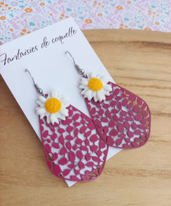 Boucles d'oreilles  Marguerite Fait-main ❤ Mauve doré