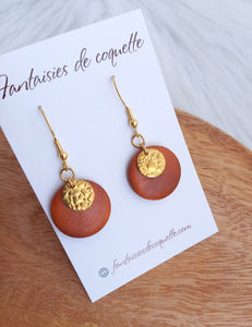 Boucles d'oreilles   Perle bois  Marron Doré  Fait-main ❤