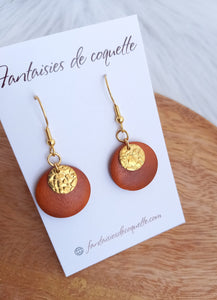 Boucles d'oreilles   Perle bois  Marron Doré  Fait-main ❤