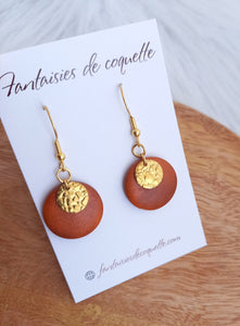 Boucles d'oreilles   Perle bois  Marron Doré  Fait-main ❤