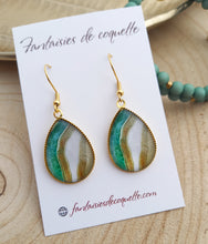 Charger l'image dans la galerie, Boucles d'oreilles   Gouttes dorées  illustrées Aquarelle   Vert    ❤ Fait main ❤