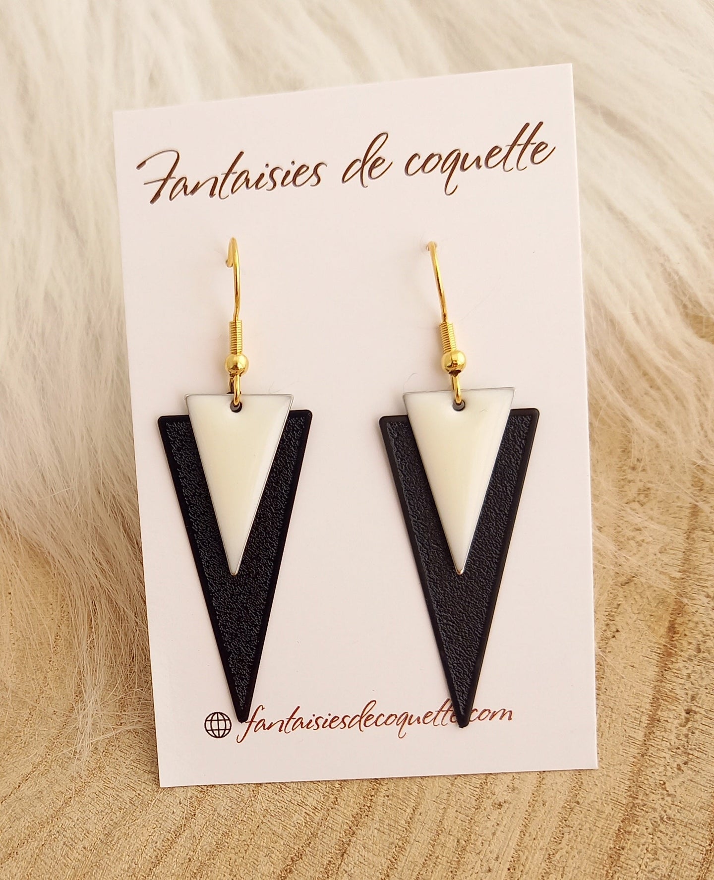 Boucles d'oreilles géométrique   Triangle  noir blanc ❤ Fait main ❤