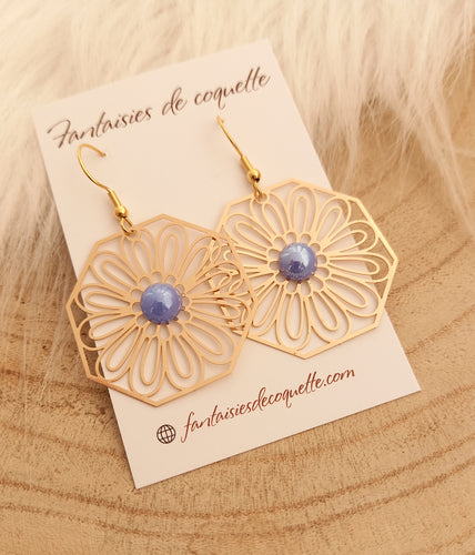 Boucles d'oreilles  céramique  Bleu ciel  doré ❤ Fait main ❤