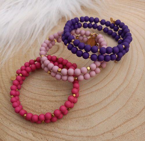 Bracelet Spirale    Rose fuchsia   Mauve   Violet  Perles dorées  ❤ Fait main ❤