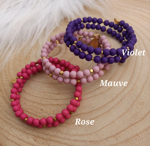 Bracelet Spirale    Rose fuchsia   Mauve   Violet  Perles dorées  ❤ Fait main ❤