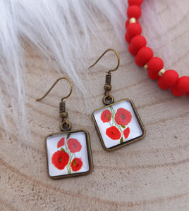 🌺 Boucles d'oreilles illustrées Fleurs Coquelicots 🌺