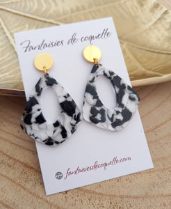 Boucles d'oreilles Clous   Solene Résine  Noir Blanc Doré ❤ Idée cadeau