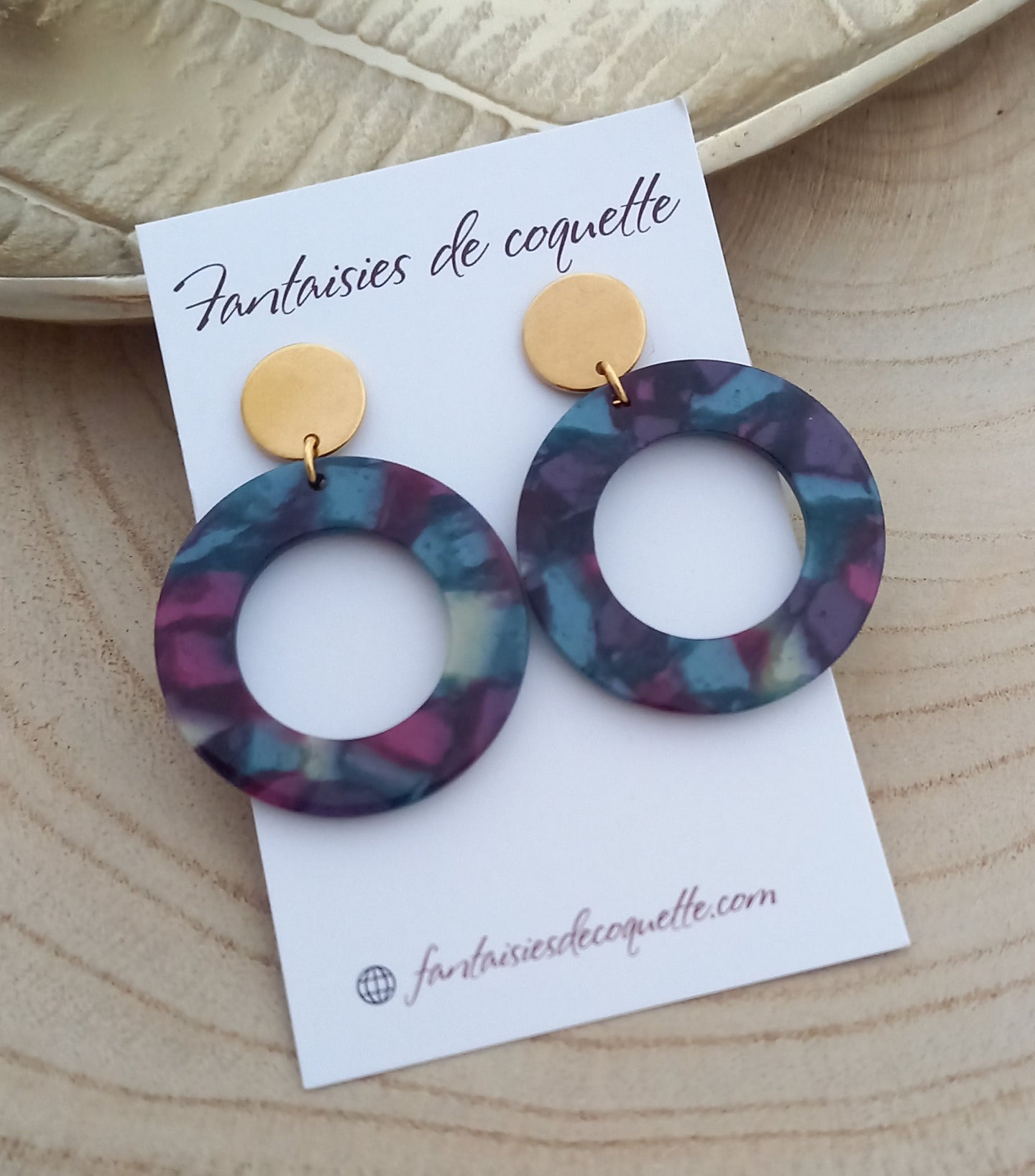 Boucles d'oreilles  Clous  Acier inoxydable Doré Résine ❤ Idée cadeau