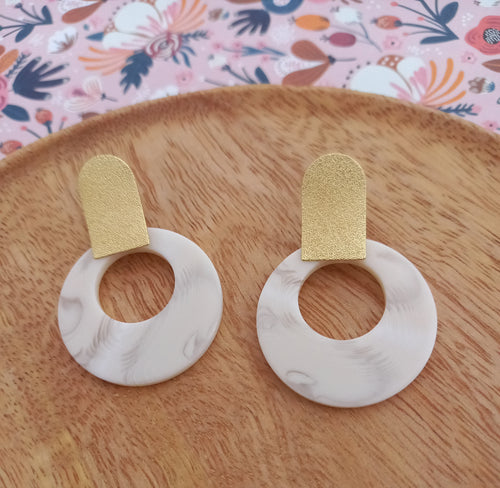 Boucles d'oreilles  Clous  Acier inoxydable Doré Résine Ivoire ❤ Idée cadeau