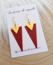 Charger l&#39;image dans la galerie, Boucles d&#39;oreilles Triangle  Rouge doré ❤ Fait main ❤