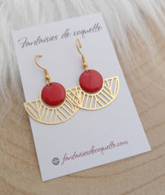 Charger l&#39;image dans la galerie, Boucles d&#39;oreilles dorées  Stephy rouge Fait-main