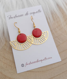 Boucles d'oreilles dorées  Stephy rouge Fait-main