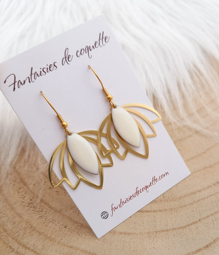 Boucles d'oreilles   Blanc doré ❤ Fait main ❤