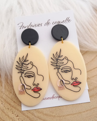 Boucles d'oreilles Clous     noir  Visage   ❤