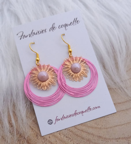 Boucles d'oreilles dorées Fleur céramique 🌟 Rose 🌟