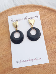 Boucles d'oreilles Clous coeur emaillé noir doré ❤ Fait main ❤