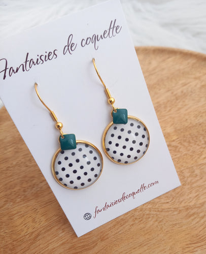 Boucles d'oreilles  Petits pois Noir Blanc ❤ Fait main ❤