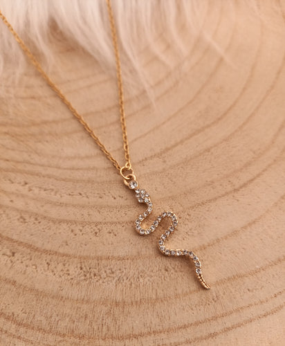 Collier   acier inoxydable doré Pendentif  Serpent  doré ❤