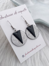 Charger l&#39;image dans la galerie, Boucles d&#39;oreilles    Tissu cuir    Noir gris argenté   ❤ Fait main ❤