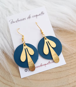 Boucles d'oreilles   cuir Bleu pétrole  ❤ Fait main ❤ Création unique