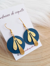 Charger l&#39;image dans la galerie, Boucles d&#39;oreilles   cuir Bleu pétrole  ❤ Fait main ❤ Création unique