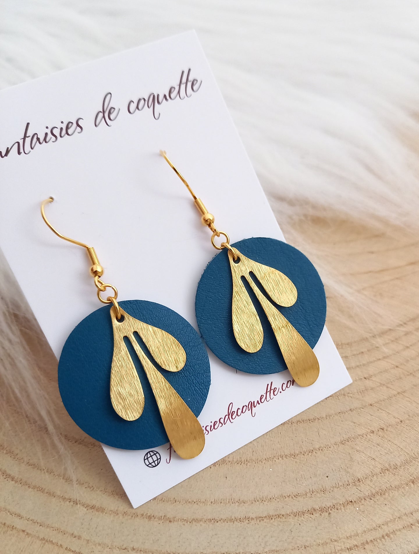 Boucles d'oreilles   cuir Bleu pétrole  ❤ Fait main ❤ Création unique