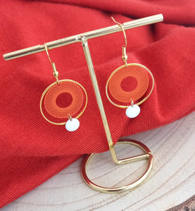 Boucles d'oreilles   dorées Acier inoxydable  Blanc orange  Fait-main