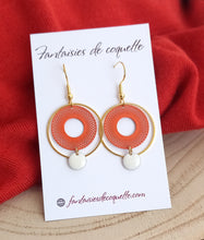 Charger l&#39;image dans la galerie, Boucles d&#39;oreilles   dorées Acier inoxydable  Blanc orange  Fait-main