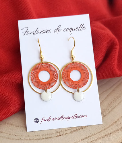 Boucles d'oreilles   dorées Acier inoxydable  Blanc orange  Fait-main