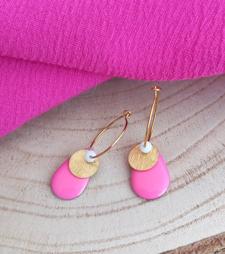 Boucles d'oreilles créoles dorées Molly Acier inoxydable  Rose Fait-main