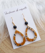 Charger l&#39;image dans la galerie, Boucles d&#39;oreilles    Acier inoxydable Doré Résine moutarde camel noir   ❤ Idée cadeau