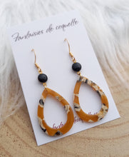 Charger l&#39;image dans la galerie, Boucles d&#39;oreilles    Acier inoxydable Doré Résine moutarde camel noir   ❤ Idée cadeau